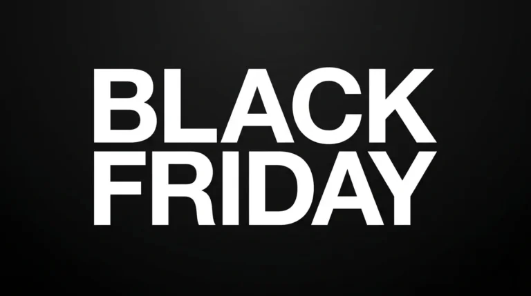 Letreiro Black Friday em letras brancas sobre fundo preto