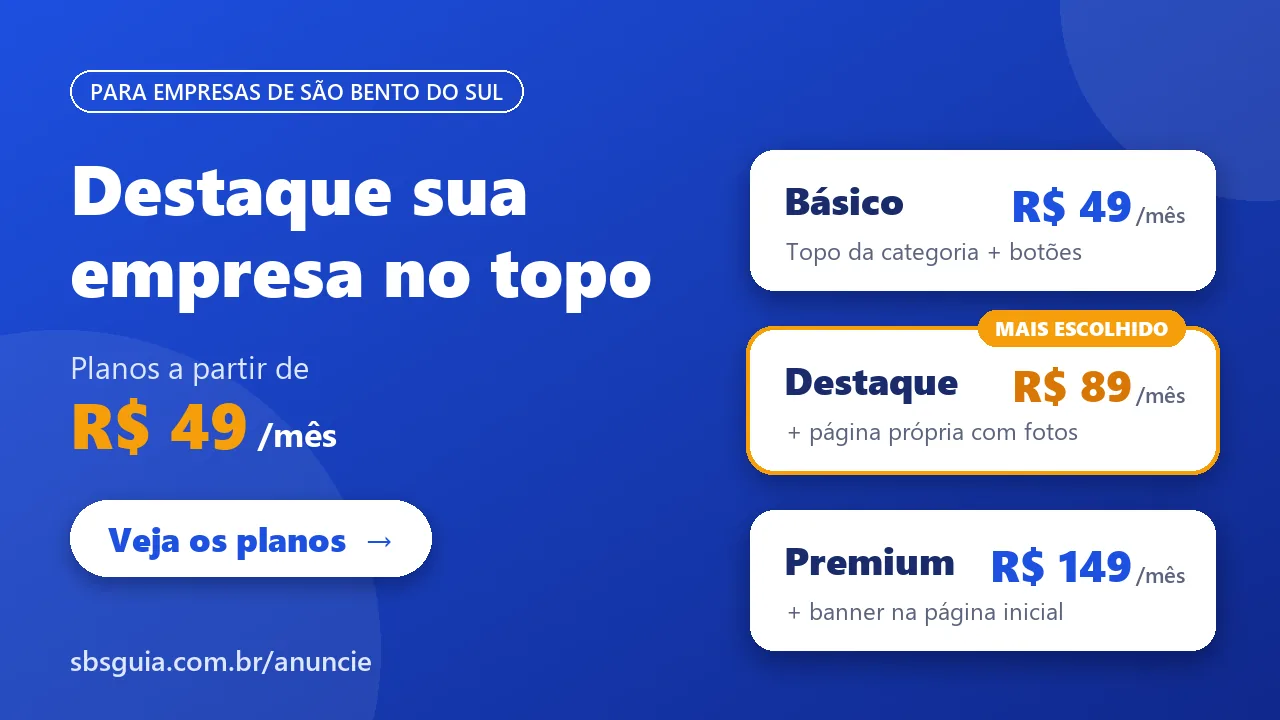 Destaque sua empresa no topo do SBS Guia: planos Básico R$ 49, Destaque R$ 89 e Premium R$ 149 por mês